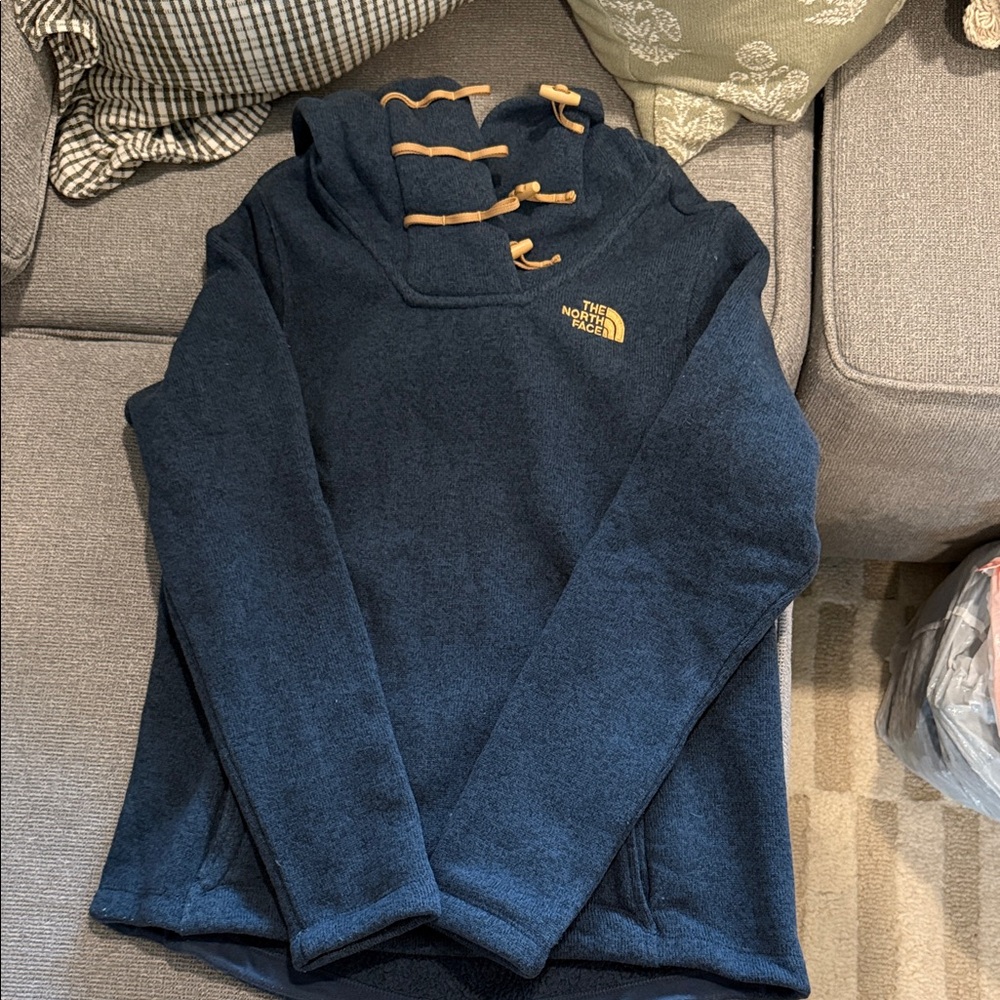 The North Face Dark Blue Hoodie with Tan Toggles